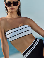 טופ ביקיני סטרפלס שחור לבן