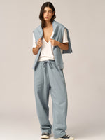 מכנסיים ארוכים גזרת בלון פרנץ' טרי תכלת