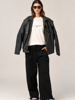 מכנסיים ארוכים גזרה רחבה פרנץ' טרי שחור