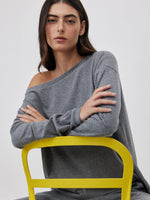 חולצת אוף-שולדר ריב אפור מלאנג'