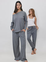 מכנסיים רחבים ריב אפור מלאנג'