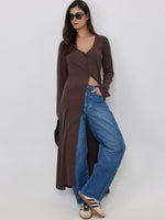 קרדיגן ארוך ריב חום כהה