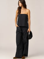 מכנסיים רחבים פופלין שחור