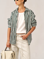חולצה מכופתרת אוברסייז פסים ירוק