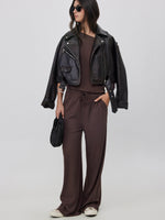 מכנסיים רחבים ריב חום כהה