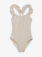 בגד ים שלם לילדות פרחוני בז'