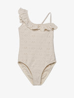 בגד ים לילדות שלם אסימטרי פרחוני בז'