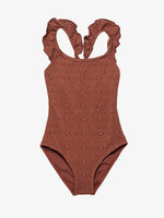 בגד ים שלם לילדות פרחוני חום