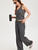 מכנסיים ארוכים רחבים וופל אפור כהה