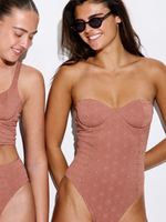 בגד ים שלם סטרפלס טקסטורה חום