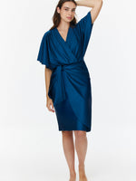 חצאית בגד ים מעטפת קשירה כחול פטרול מבריק